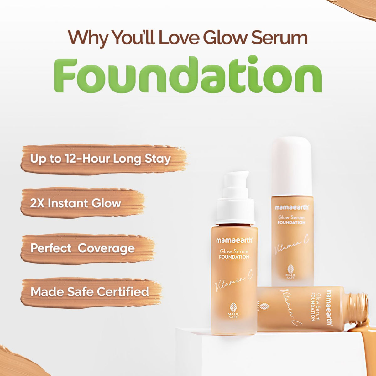 Mamaearth Glow Serum Foundation with Vitamin C & Turmeric For 12 Hour Long Stay & 2X Instant Glow - 30 ml | Ivory glow - Image 3