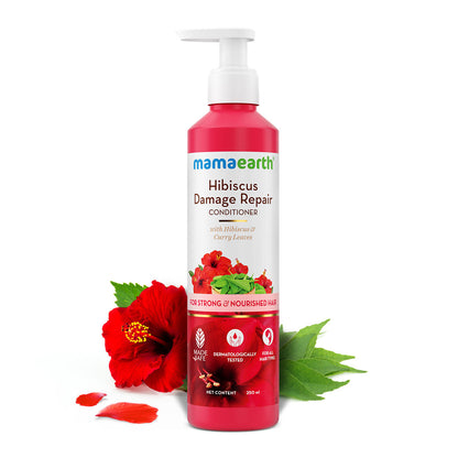 Mamaearth Hibiscus Damage Repair Conditioner With Hibiscus & Curry Leaves for Strong & Nourished Hair- 250 ml | For Dry & Frizzy Hair | To Smoothen, Strengthen, Detangle | Suitable For All Hair Types