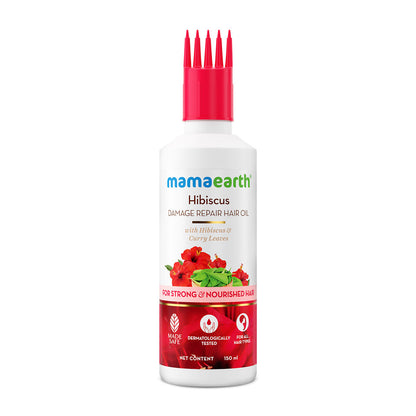 Mamaearth Hibiscus Damage Repair Hair Oil with Hibiscus & Curry Leaves for Strong & Nourished Hair - 150 ml | Repairs Rough, Dry & Damaged Hair | Makes Hair Smooth & Frizz Free | Suitable For All Hair Types - Image 3