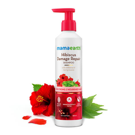 Mamaearth Hibiscus Damage Repair Shampoo With Hibiscus & Curry Leaves for Strong & Nourished Hair - 250 ml | For Dry & Frizzy Hair | For Smoother, Shinier Hair | Suitable For All Hair Types