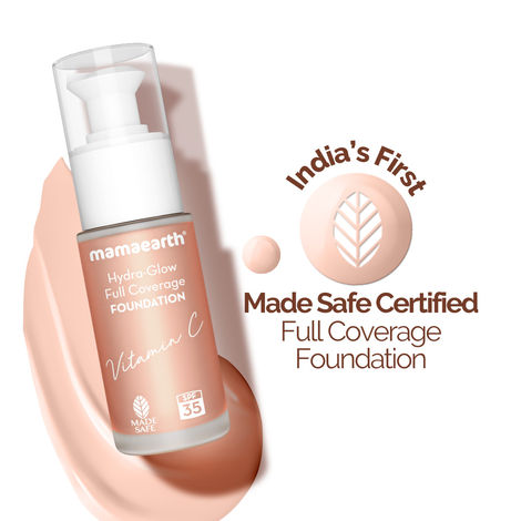 Mamaearth Hydra-Glow Full Coverage Foundation With Vitamin C & Turmeric - 01 Ivory Glow - 30 ml Full Coverage | Gives 3X Instant Glow | 12-Hour Long Stay & Hydration | SPF 35 | Non-Drying