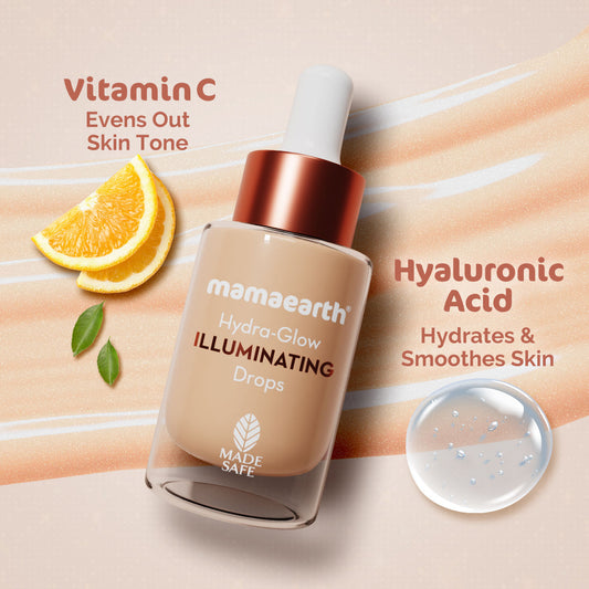 Mamaearth Hydra-Glow Illuminating Drops with Vitamin C & Hyaluronic Acid - 15 ml Multi-Purpose Primer Drops | Moisturizes Skin | Gives Non-Greasy Dewy Finish