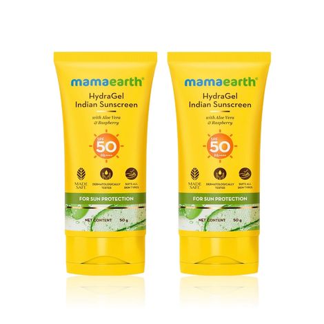 Mamaearth HydraGel Indian Sunscreen with Aloe Vera and Raspberry for Sun Protection - 50 gm - Pack of 2