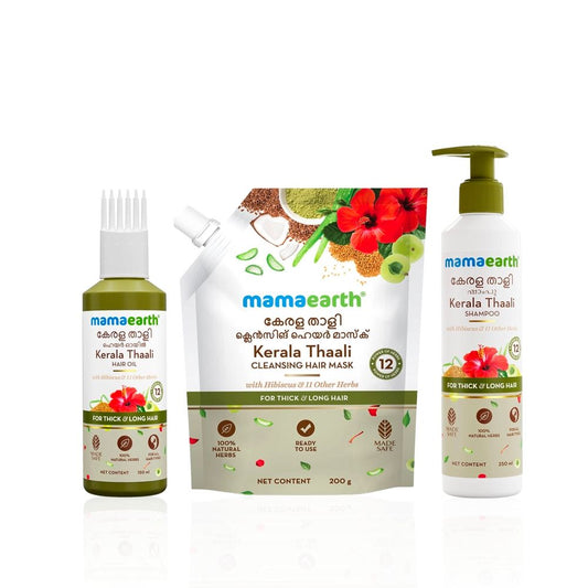 Mamaearth Kerala Thaali Daily Hair Nourishment Combo- Shampoo, Hair Oil & Mask (Combo of 3)