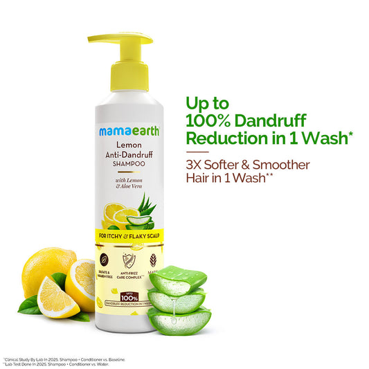 Mamaearth Lemon Anti-Dandruff Shampoo with Lemon & Aloe Vera for up to 100% Dandruff & Itch-free Scalp- 250 ml