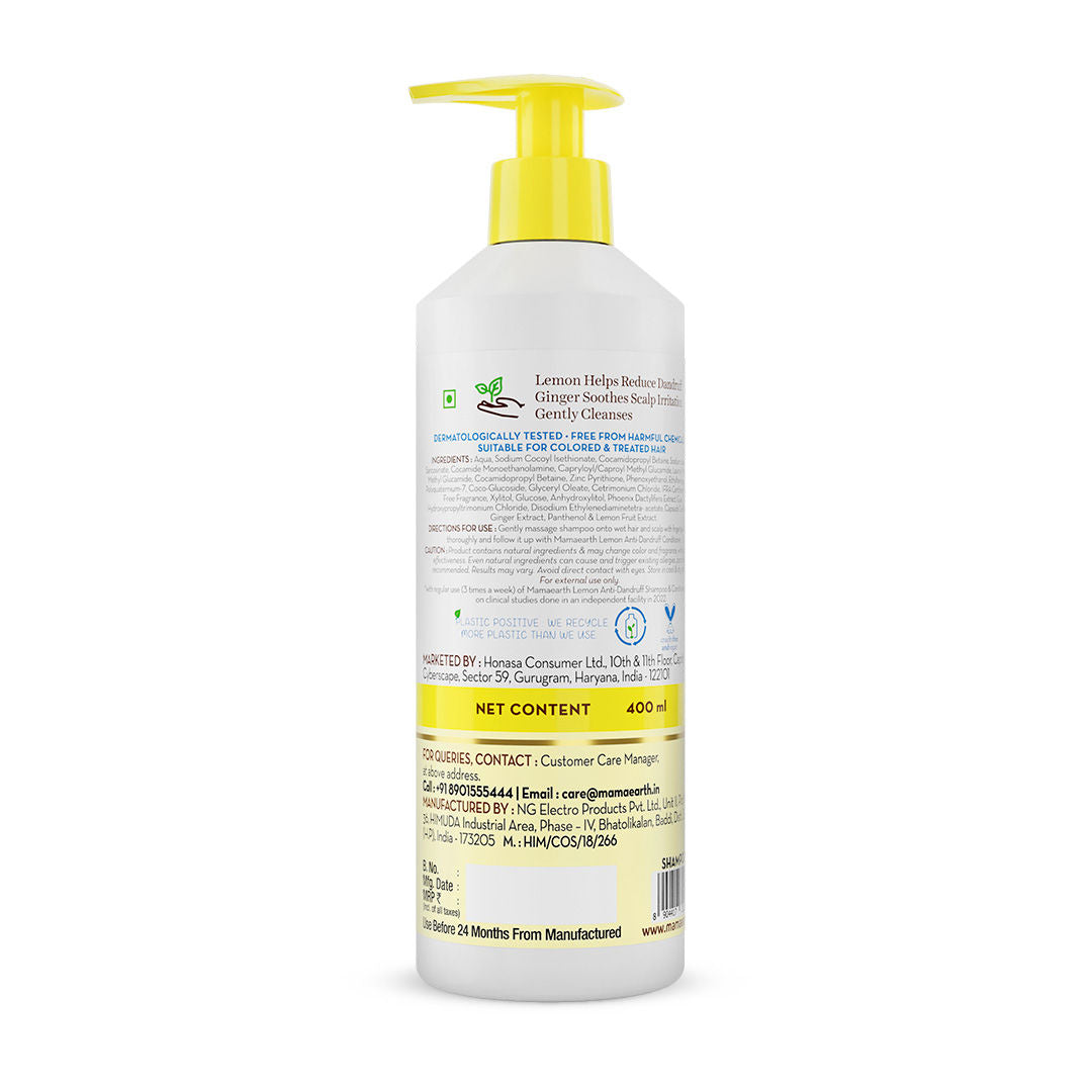 Mamaearth Lemon Anti-Dandruff Shampoo with Lemon & Ginger for Itchy & Flaky scalp - 400 ml - Image 2