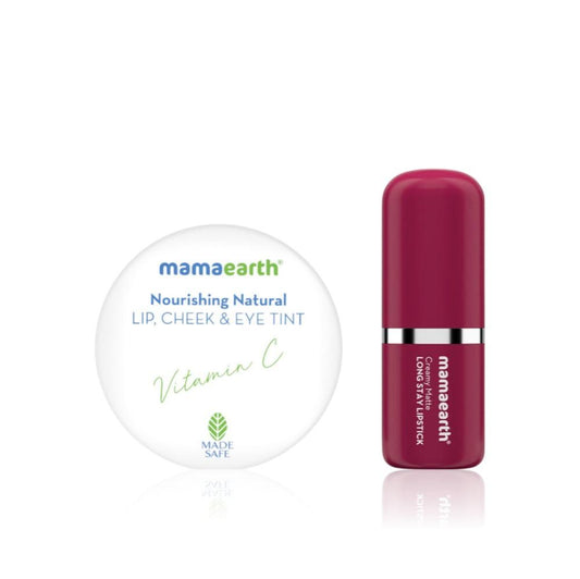 Mamaearth Lip & Cheek Duo (Nourishing Natural Lip Cheek & Eye Tint – Rose Pink 4 gm + Creamy Matte Long Stay Lipstick – Cranberry Crush 4.2 gm)Combo of 2