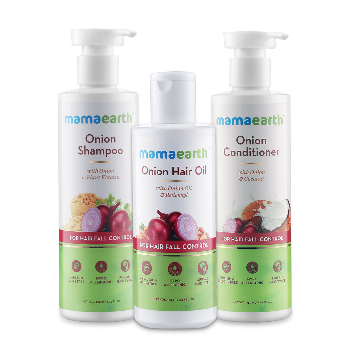 Mamaearth Anti Hair Fall Spa Range With Onion Hair Oil + Onion Shampoo + Onion Conditioner For Hair Fall Control