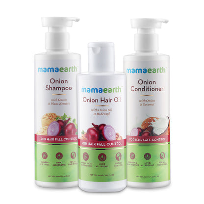 Mamaearth Anti Hair Fall Spa Range With Onion Hair Oil + Onion Shampoo + Onion Conditioner For Hair Fall Control