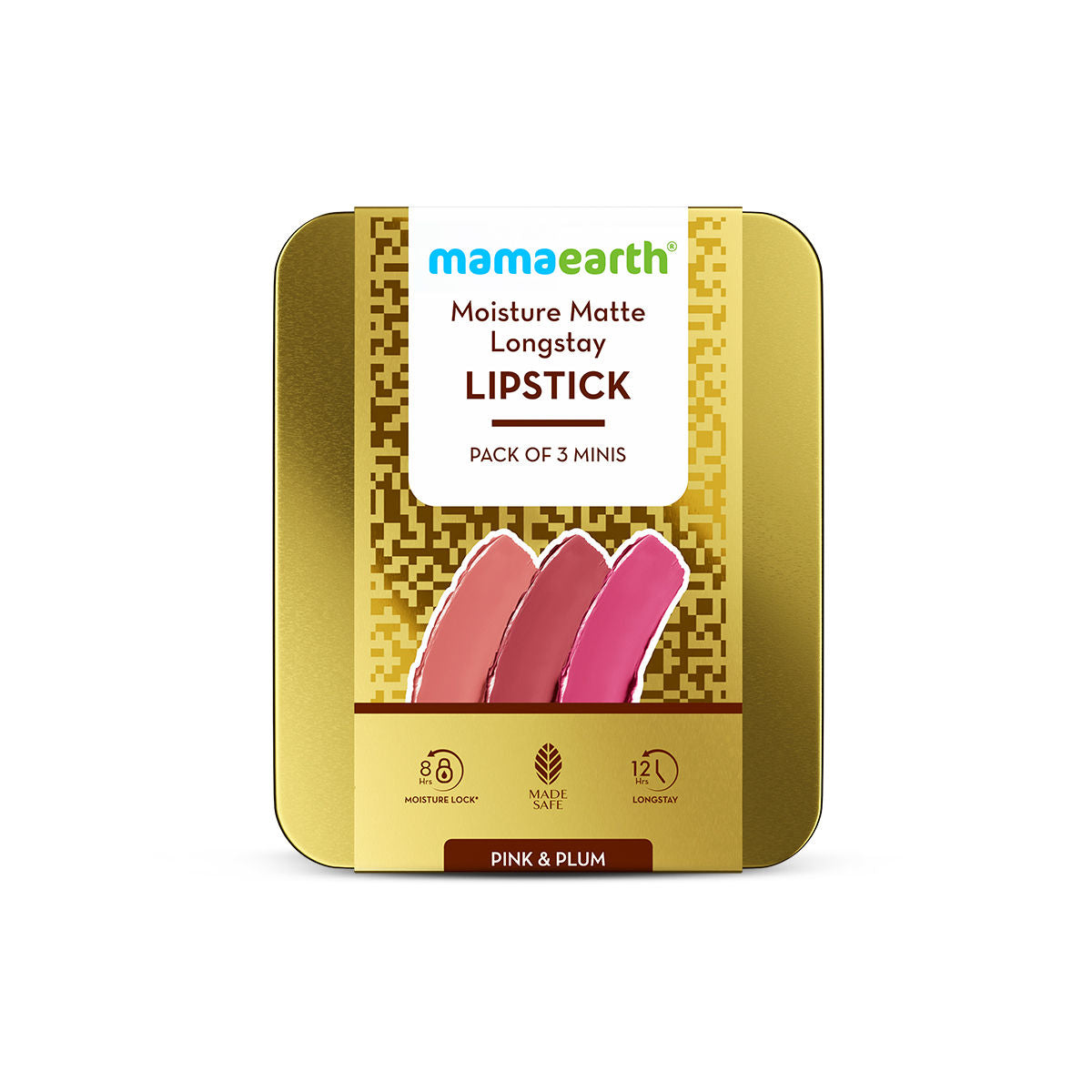 Mamaearth Moisture Matte Long Stay Lipstick Gift Set - Pink & Plum 12-Hour* Long Stay | Made Safe Certified | Smudge Proof | Travel Friendly Pack of 3