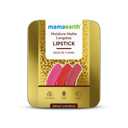Mamaearth Moisture Matte Longstay Lipstick Pack of 3 Minis - Bright and Bold