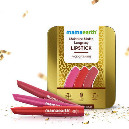Mamaearth Moisture Matte Longstay Lipstick Pack of 3 Minis - Bright and Bold - Image 4