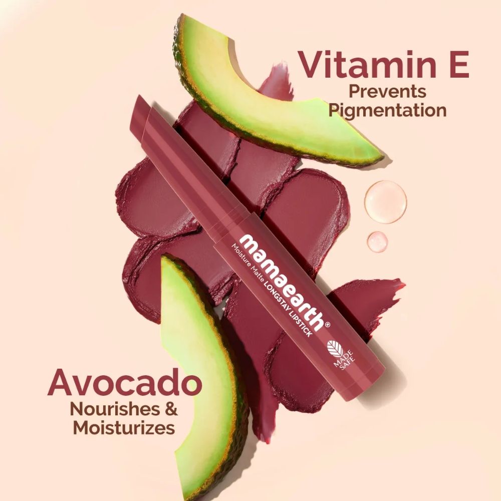 Mamaearth Moisture Matte Longstay Mini Lipstick with Avocado Oil & Vitamin E for 12 Hour Long Stay-02 Plum Punch - 0.7 gm (Pack of 2) - Image 3