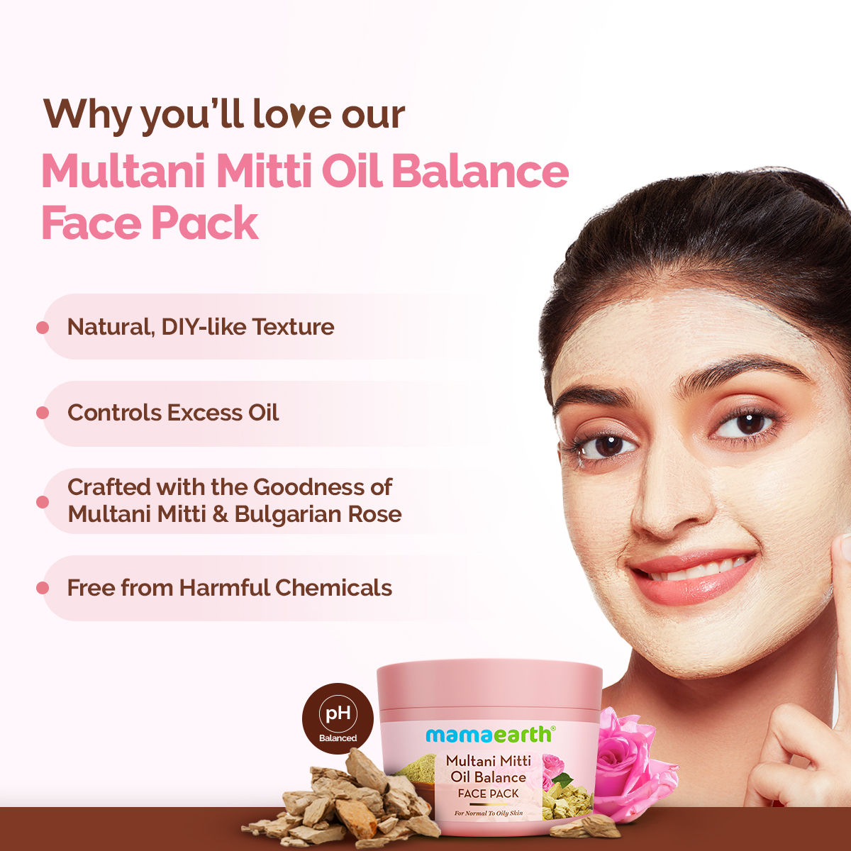 Mamaearth Multani Mitti Oil Balance Face Pack with Multani Mitti & Bulgarian Rose for Normal to Oily Skin 200 gm | DIY-like Texture | Controls Oil & Acne | Clay Face Mask | Free From Harmful Chemicals - Image 4
