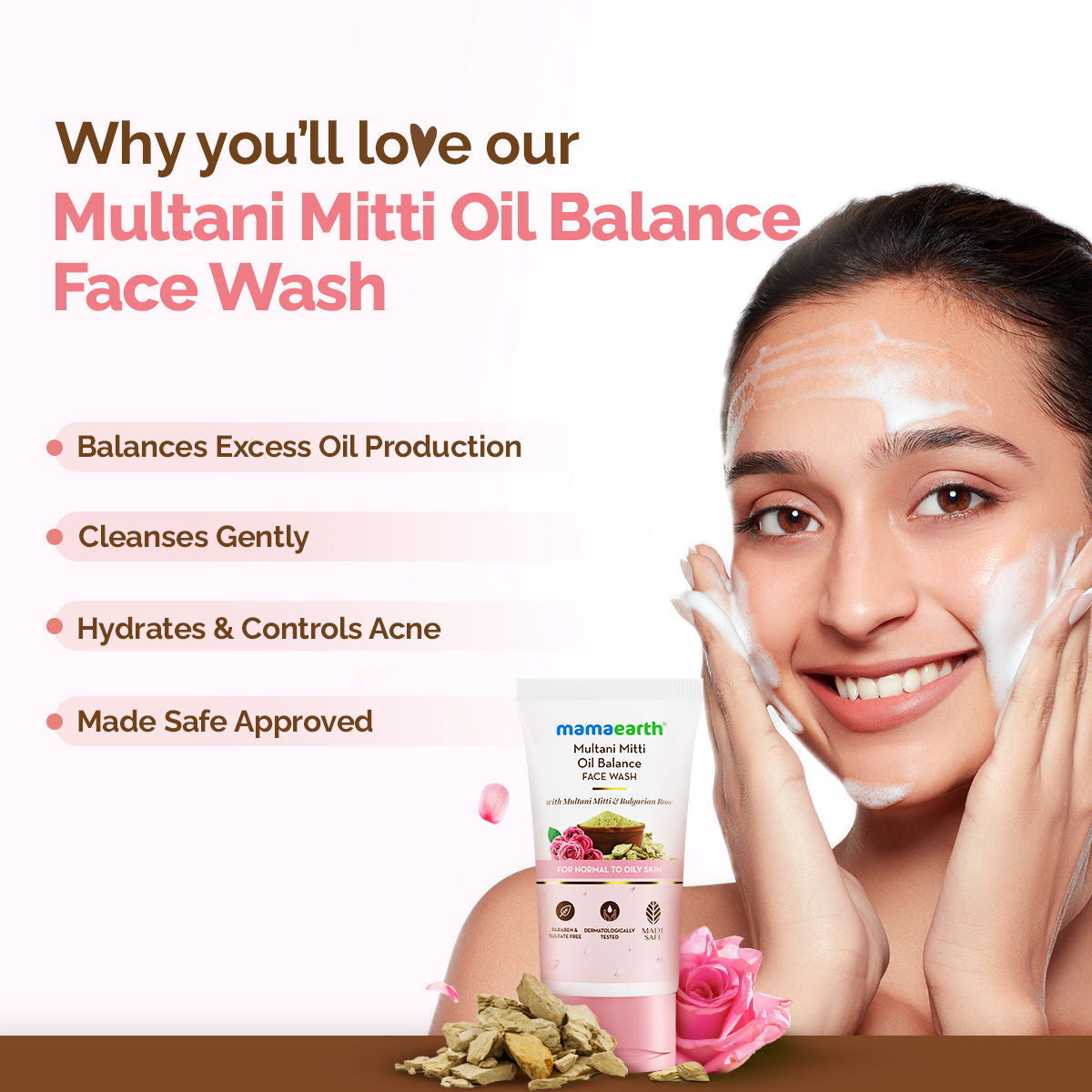 Mamaearth Multani Mitti Oil Balance Face Wash with Multani Mitti & Bulgarian Rose for Normal to Oily Skin - 150 ml Balances Excess Oil Production | Gentle Cleansing Formula | Hydrates & Controls Acne - Image 4