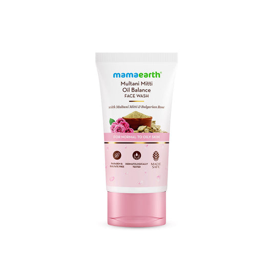 Mamaearth Multani Mitti Oil Balance Face Wash with Multani Mitti & Bulgarian Rose for Normal to Oily Skin - 150 ml Balances Excess Oil Production | Gentle Cleansing Formula | Hydrates & Controls Acne