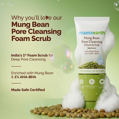 Mamaearth Mung Bean Pore Cleansing Foam Scrub with Mung Bean, AHA & BHA for Normal to Oily Skin - 100 gm India's First Foam Scrub for Deep Pore Cleansing | Enriched with Mung Bean & 1% AHA-BHA - Image 3