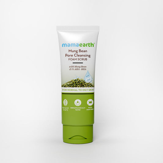 Mamaearth Mung Bean Pore Cleansing Foam Scrub with Mung Bean, AHA & BHA for Normal to Oily Skin - 100 gm India's First Foam Scrub for Deep Pore Cleansing | Enriched with Mung Bean & 1% AHA-BHA - Image 2