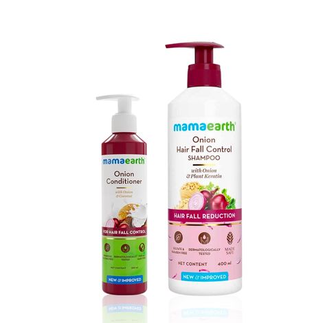 Mamaearth Onion Conditioner For Hair Growth & Hair Fall Control With Coconut Oil + Onion Shampoo for Hair Fall Control with Onion Oil & Plant Keratin Haircare kit, Combo of 2