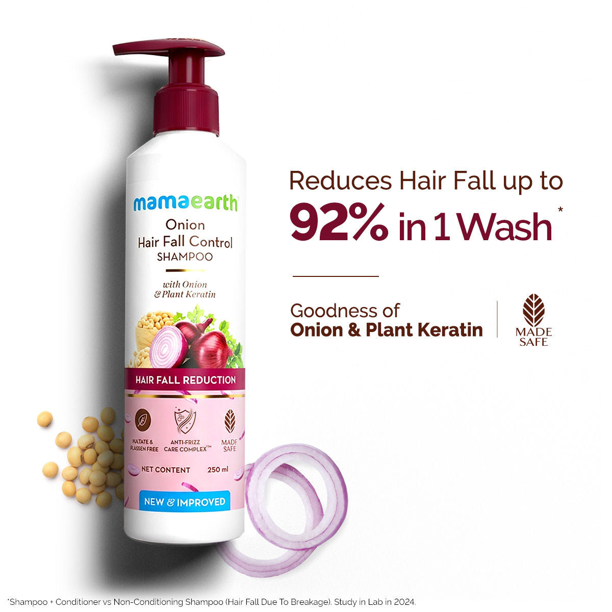 Mamaearth Onion Shampoo with Onion & Plant Keratin for Hair Fall Control - 250 ml