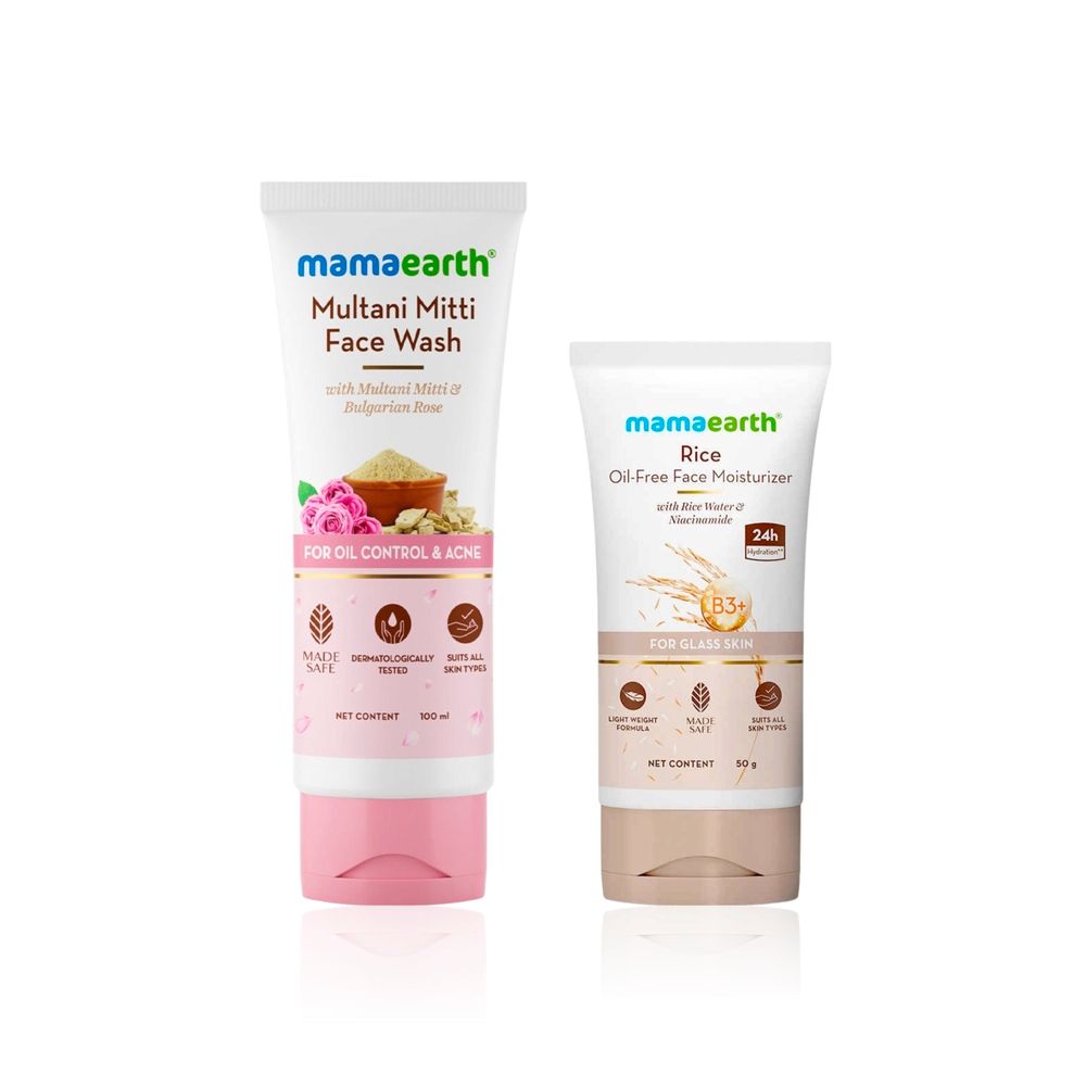 Mamaearth Purify & Hydrate Kit (Mamaearth Multani Mitti Face Wash (100 ml) + Rice Oil-Free Moisturizer (50 gm) | Clears Pores, Controls Acne & Gives Oil-Free Radiance) Combo of 2
