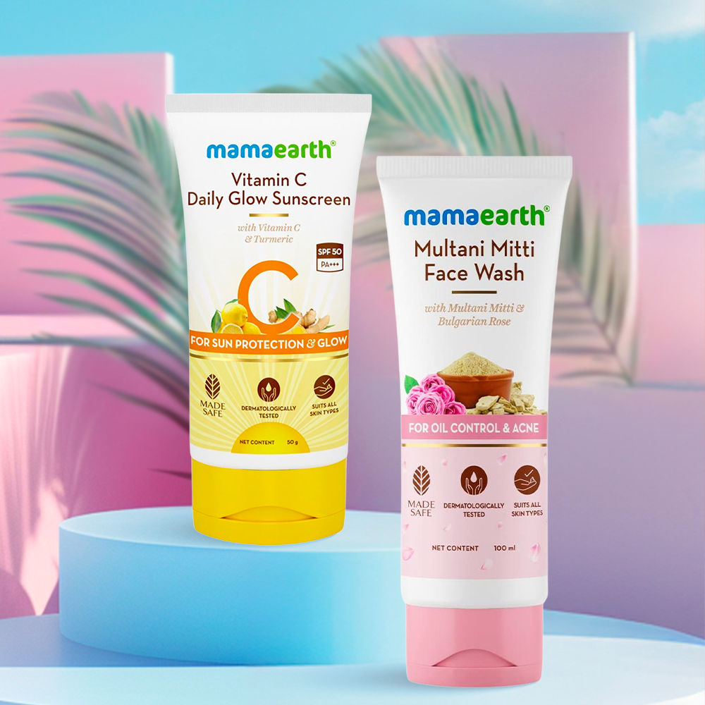 Mamaearth Radiant Skin Care Duo: Multani Mitti Face Wash + Vitamin C Sunscreen (100 ml + 50 gm)
