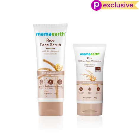 Mamaearth Radiant Skin Kit (Mamaearth Rice Scrub (100 gm) + Rice Oil-Free Moisturizer (50 gm) | With Rice Water & Niacinamide for Bright, Clear & Balanced Skin) Combo of 2