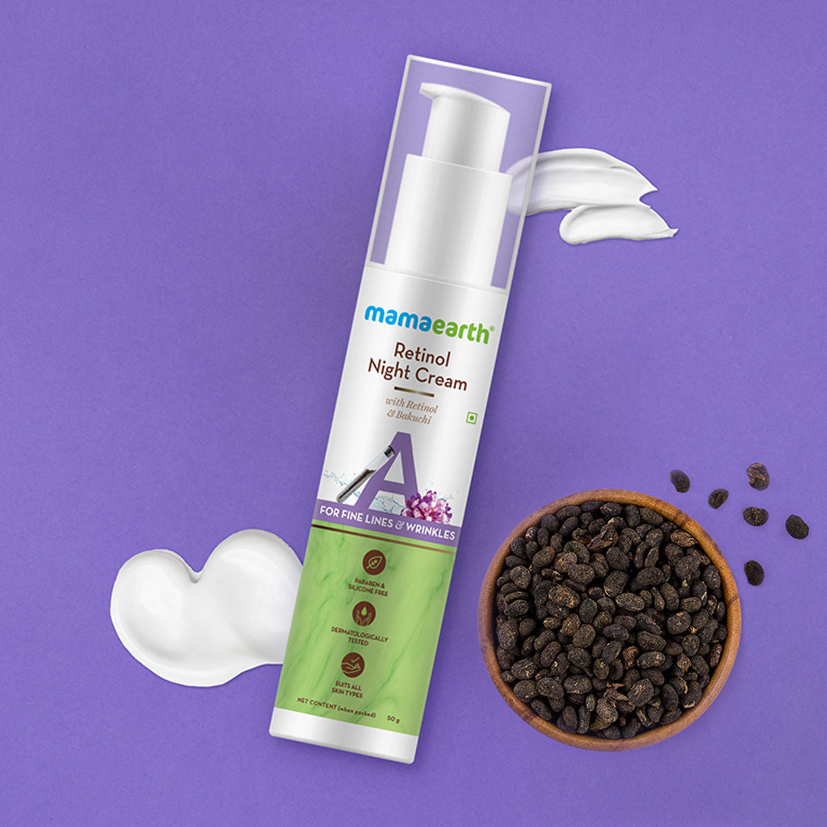 Mamaearth Retinol Night Cream with Retinol & Bakuchi for Fine Lines and Wrinkles (50 gm) - Image 3