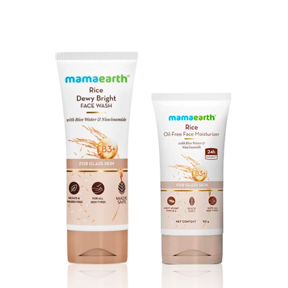 Mamaearth Rice Oil-Free Face Moisturizer , for Oily Skin, With Rice Water & Niacinamide for Glass Skin + Rice Face Wash With Rice Water & Niacinamide for Glass Skin, Skincare kitCombo of 2