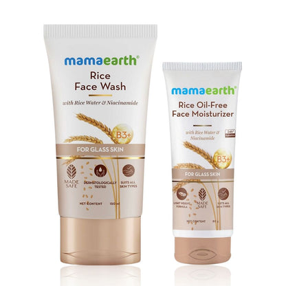 Mamaearth Rice Radiance Duo - Rice Oil-Free Face Moisturizer (80 gm) & Rice Face Wash (150 ml) Combo of 2