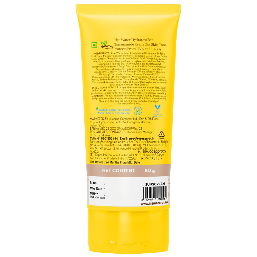 Mamaearth Rice Water Dewy Sunscreen with Rice Water & Niacinamide 80 gm | Gives SPF50 & PA++++ Protection | For Glass Skin Glow | Evens Skin Tone | Tan,UVA & UVB Protection | No White Cast | All Skin Types - Image 2