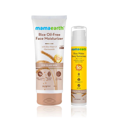 Mamaearth Rice Water Duo 2: Rice Oil-Free Face Moisturizer (80 gm) + Rice Water Dewy Sunscreen (50 gm)