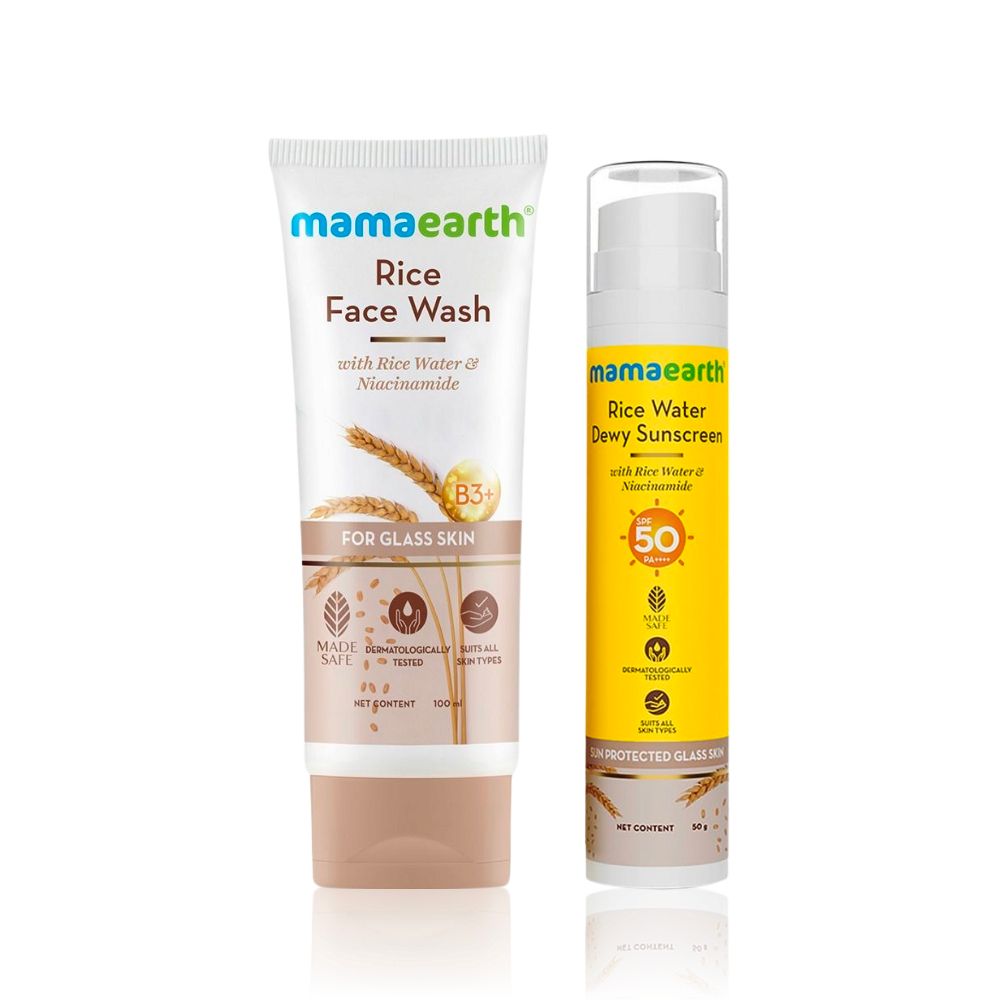 Mamaearth Rice Water Duo 3: Rice Face Wash (100 ml) + Rice Water Dewy Sunscreen (50 gm)