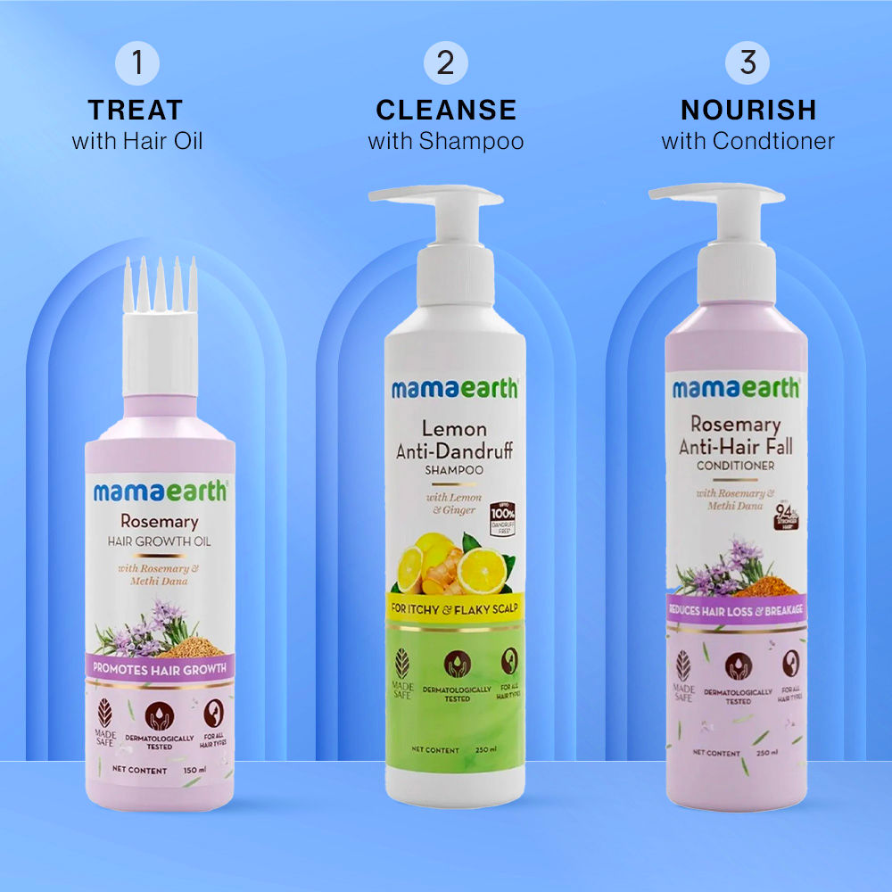 Mamaearth Rosemary & Lemon Combo : Rosemary Oil (150 ml) + Lemon Anti-Dandruff Shampo (250 ml) +Rosemary Conditioner (250 ml)