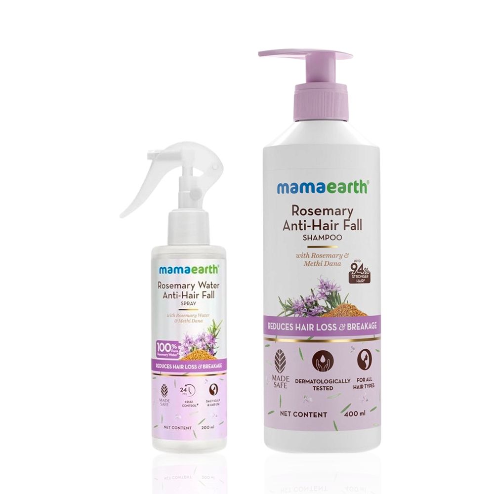 Mamaearth Rosemary Anti-Hair Fall Shampoo with Rosemary & Methi Dana for Reducing Hair Loss & Breakage + Rosemary Anti-Hairfall Spray Haircare kit, Combo of 2