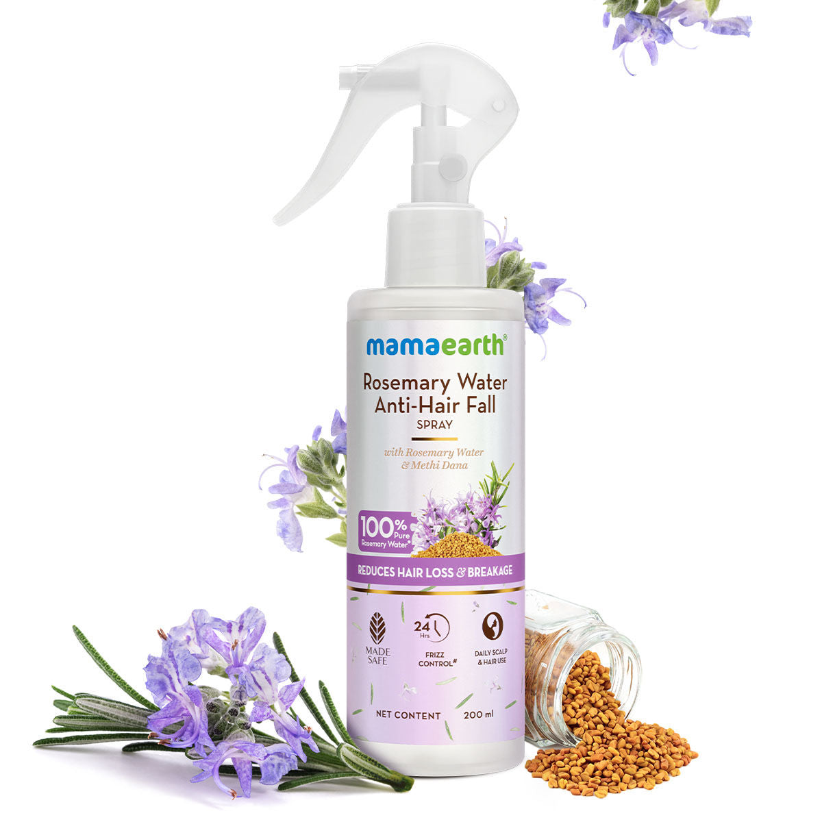 Mamaearth Rosemary Anti-Hairfall Spray| Hair Growth, Stronger, Denser Hair| 24Hr Frizz Control | Folligen ANALupe, Fision Aquashield | Shiny, Smooth Hair 200 ml - Image 2