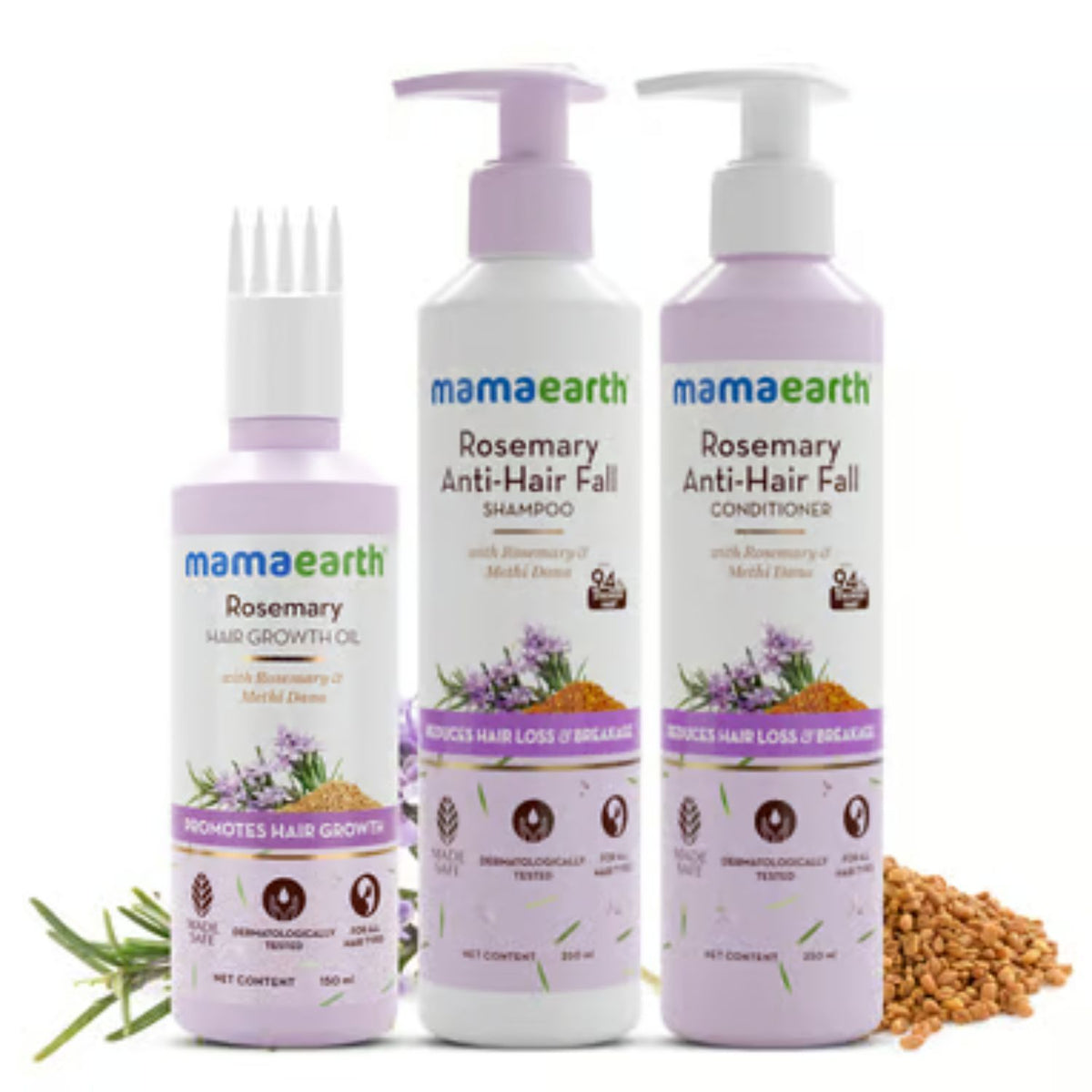 Mamaearth Rosemary Hair Care Trio: Shampoo (250 ml) + Hair Growth Oil (150 ml) + Conditioner (250 ml) - Image 2