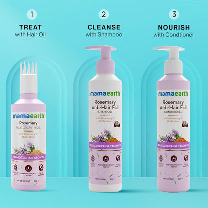Mamaearth Rosemary Hair Care Trio: Shampoo (250 ml) + Hair Growth Oil (150 ml) + Conditioner (250 ml)