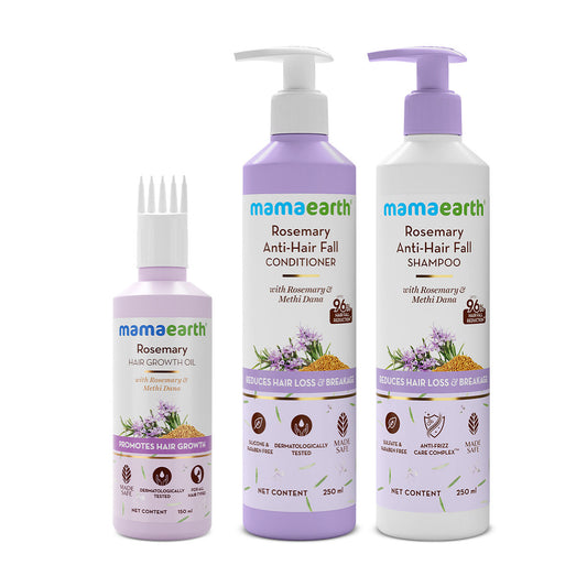 Mamaearth Rosemary Hair Fall Control Kit: Rosemary Shampoo (250ml)+ Rosemary Conditioner (250ml)+Rosemary Hair Oil (150ml) | Gives up to 94% Stronger Hair | Up to 93% Less Hair Fall | Made Safe Certified | For Men & Women - Combo of 3