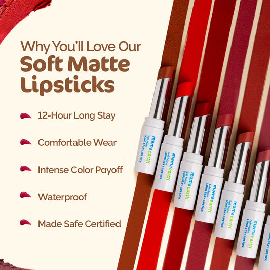 Mamaearth Soft Matte Long Stay Lipstick with Jojoba Oil & Vitamin E for 12 Hour Long Stay - Grape Wine - 3.5 gm - Image 2