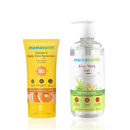 Mamaearth Sun Protection Combo | Vitamin C Sunscreen SPF 50 (50 gm) + Aloe Vera Gel (300 ml) (Combo of 2) - Image 2