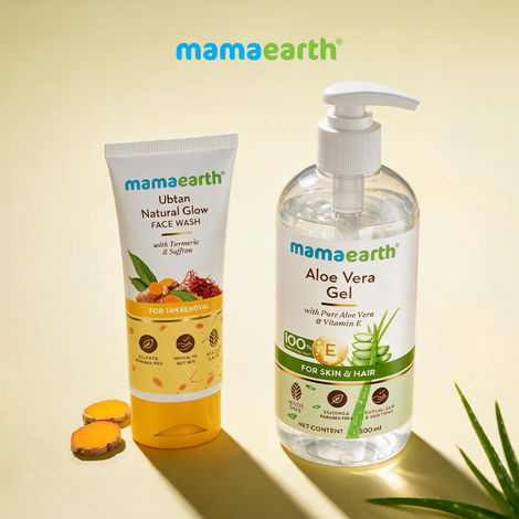Mamaearth Tan Removal Combo | Ubtan Face Wash (100 ml) + Aloe Vera Gel (300 ml) (Combo of 2)