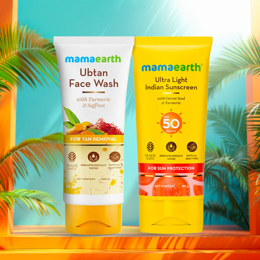 Mamaearth Ubtan Cleanse & Sun-Protect Combo 1: Ubtan Face Wash (100 ml) + Ultra Light Indian Sunscreen (80 gm)