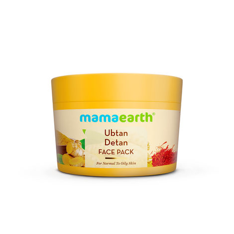 Mamaearth Ubtan Detan Face Pack with Turmeric & Saffron for Normal to Oily Skin 200 gm | Natural, DIY-like Texture | Instantly Reduces Tan, Adds Glow | Clay Face Mask | Free From Harmful Chemicals