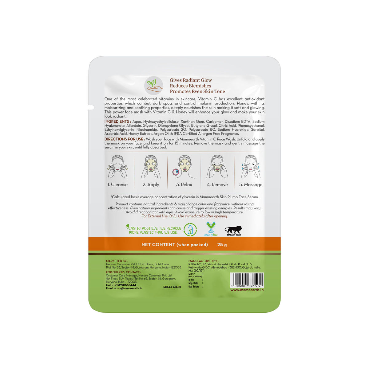 Mamaearth Vitamin C Bamboo Sheet Mask with Vitamin C & Honey for Skin Illumination (25 gm) - Image 2