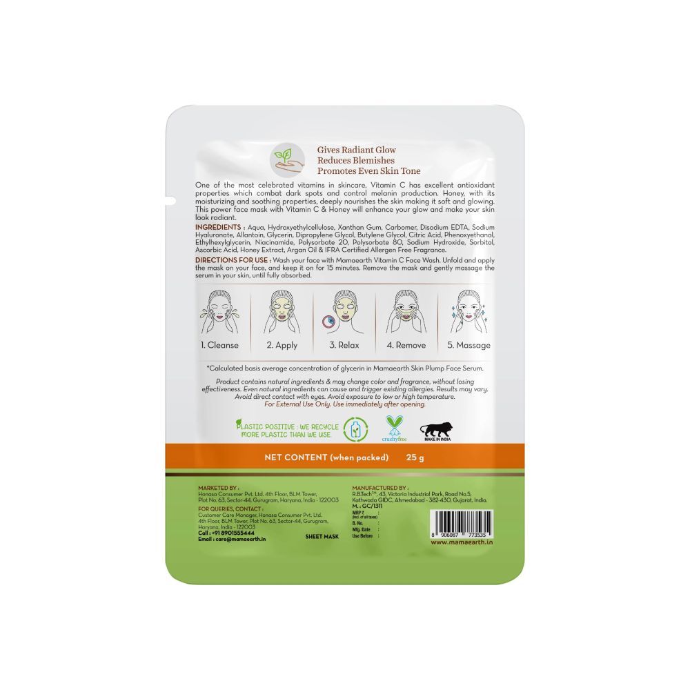 Mamaearth Vitamin C Bamboo Sheet Mask with Vitamin C & Honey for Skin Illumination (25 gm) - Image 5