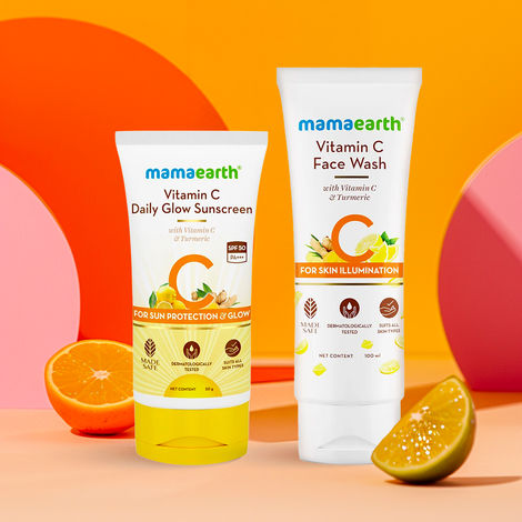 Mamaearth Vitamin C Cleanse & Sun-Protect Combo: Vitamin C Face Wash (100 ml) + Vitamin C Daily Glow Sunscreen (50 g)