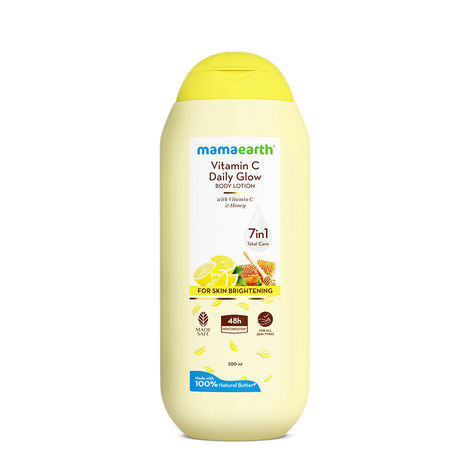 Mamaearth Vitamin C Daily Glow Body Lotion For Skin Brightening with Vitamin C & Honey 200 ml | Nourishes Dry Skin | 48 H Moisturization | 100% Natural Butter | Non-Greasy Smooth Skin | All Skin Types