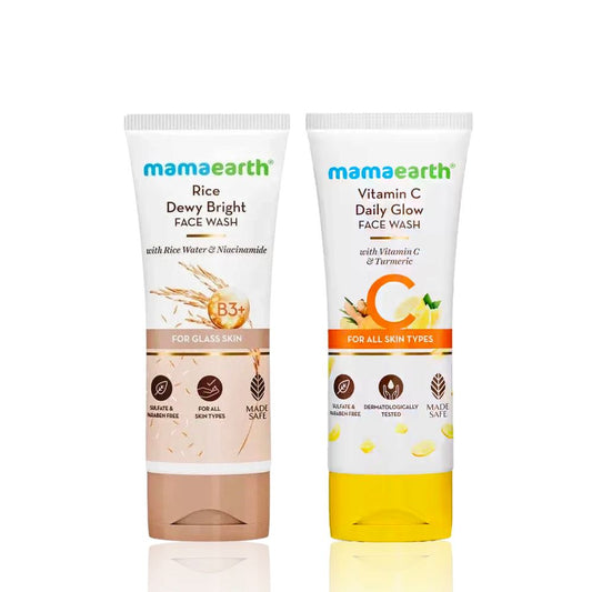 Mamaearth Vitamin C Face Wash With Vitamin C And Turmeric For All Skin Types + Rice Face Wash With Rice Water & Niacinamide for Glass Skin Skincare kit, Combo of 2