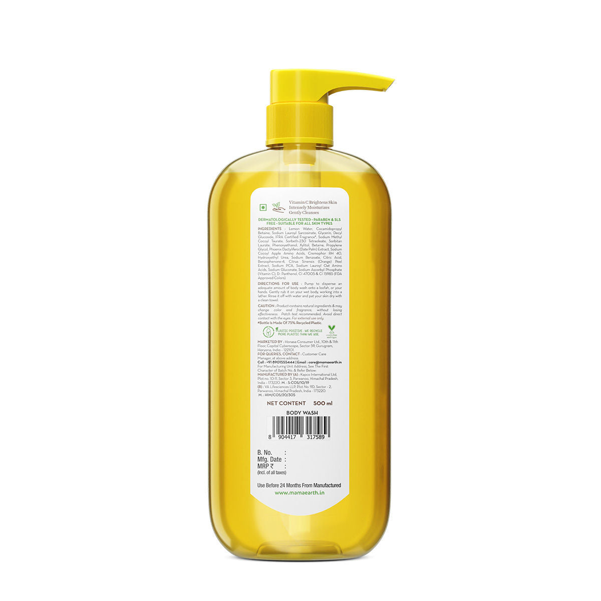 Mamaearth Vitamin C Moisturizing Body Wash with Vitamin C & Refreshing Lemon Scent for Skin Illumination- 500 ml | Deeply Cleanses | Intensely Moisturizes | Long-Lasting Fragrance | Radiant Glow | All Skin Types - Image 2